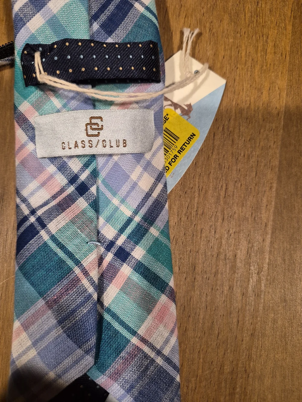 Adjustable Kids Clip-On Plaid Tie in Blue, Teal & Pink